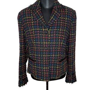 Grace Elements Blazer Tweed Button Front Black Rainbow Multi Color Plus Size 14